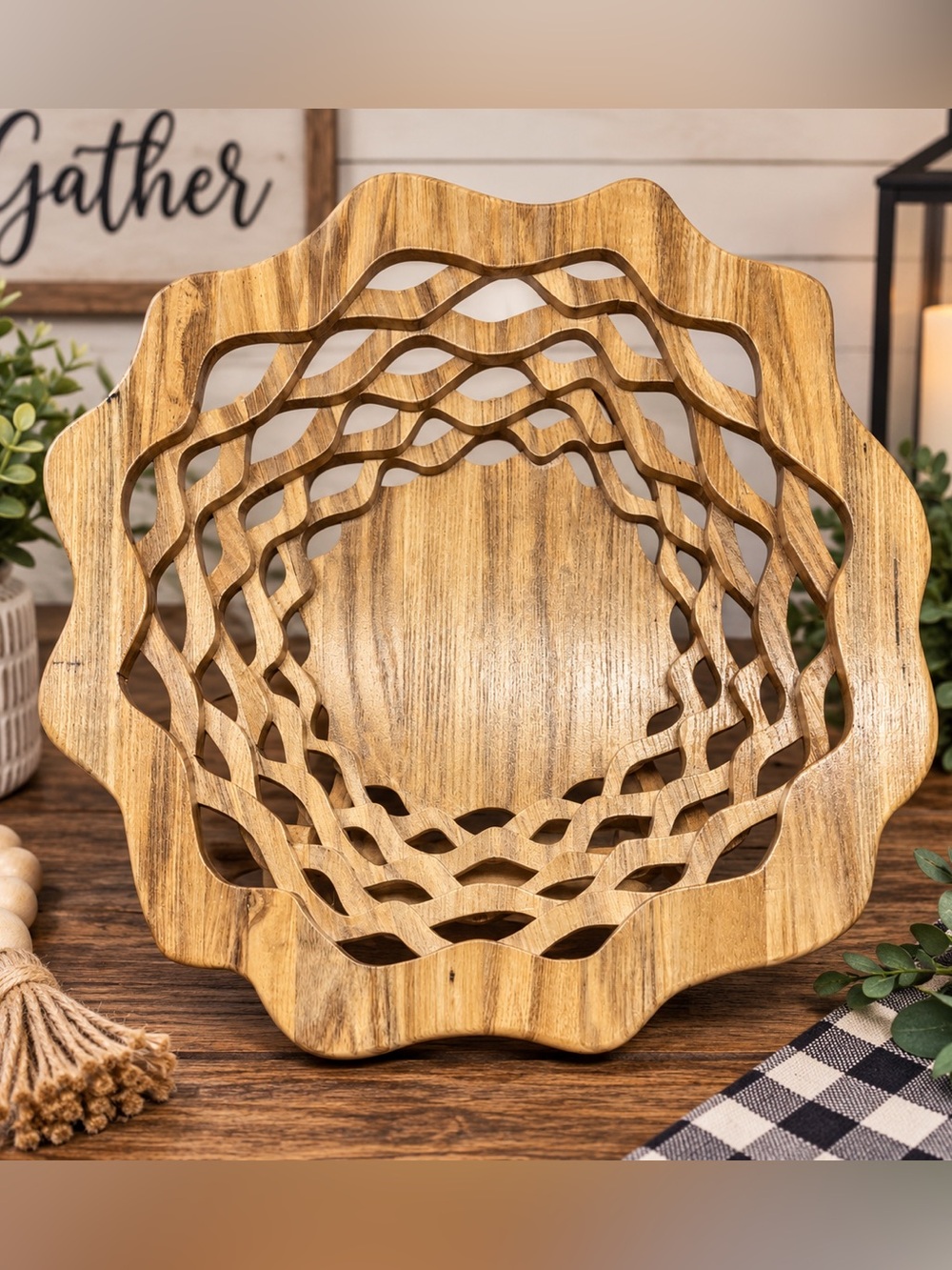 Wooden Layered Decorative Bowl - Natural Wood Tones